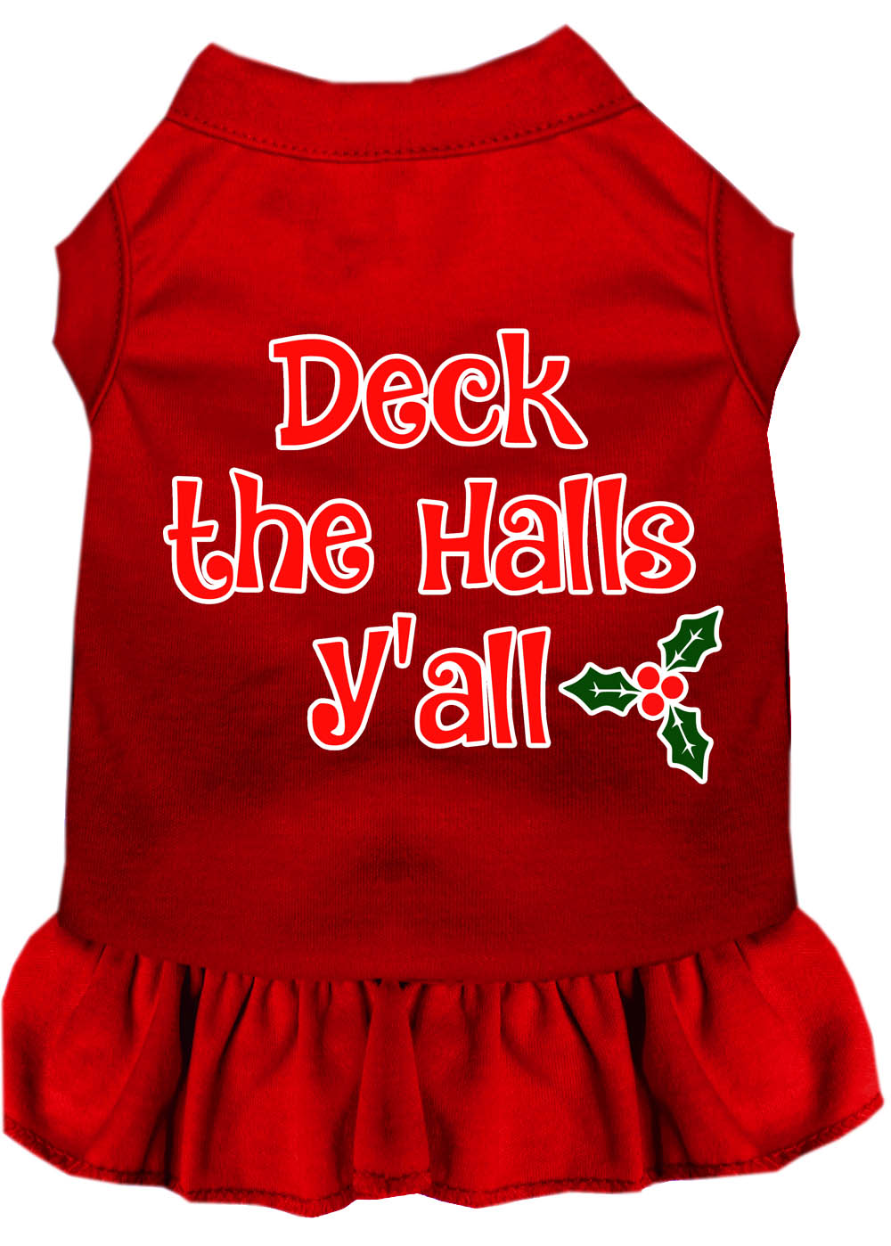 Deck the Halls Y'all Screen Print Dog Dress Red Lg